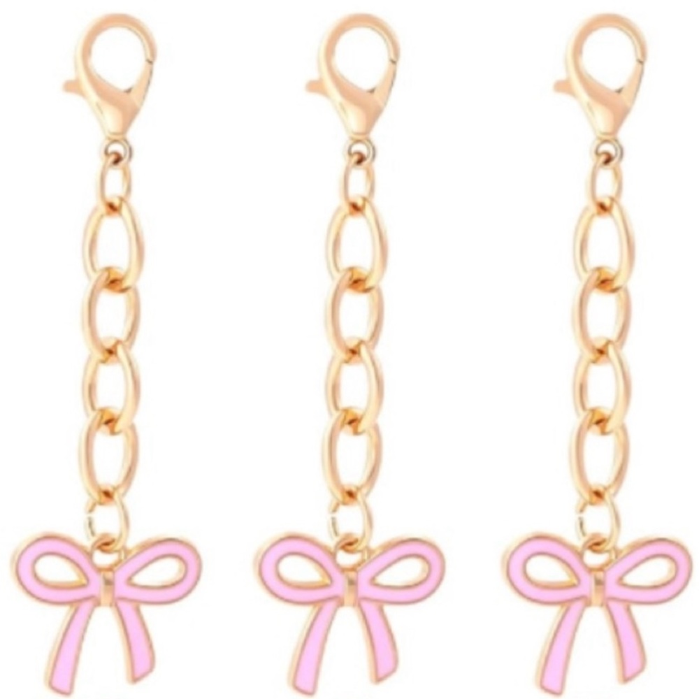 🎀NEW Set of 3❣️Bow Charm Gold & Pink Enamel Mini Bag Charm Zipper Pull Keychain